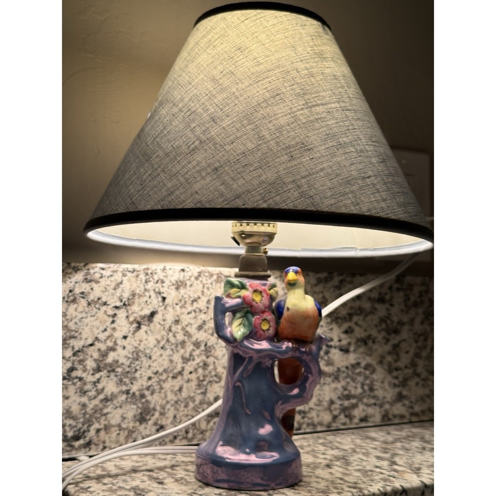 MCM Vintage ceramic bird blue  tropical Lamp Made In Japan  shade Included